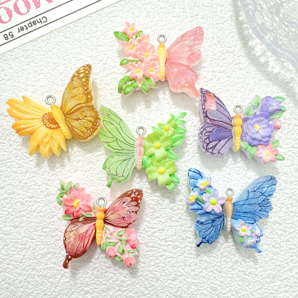 Butterfly Pendant Necklace - 10pcs New Flower butterfly resin pendant