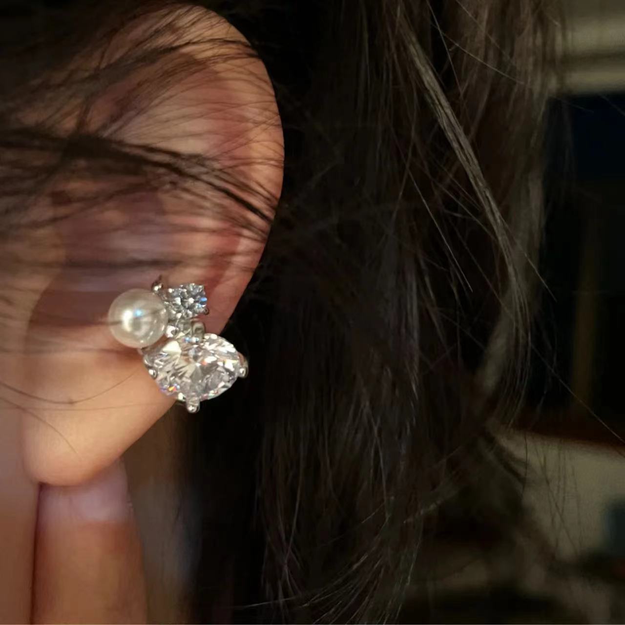 Ear Cuff No Piercing - 1Pcs Shiny Imitation Pearl Zircon Ear