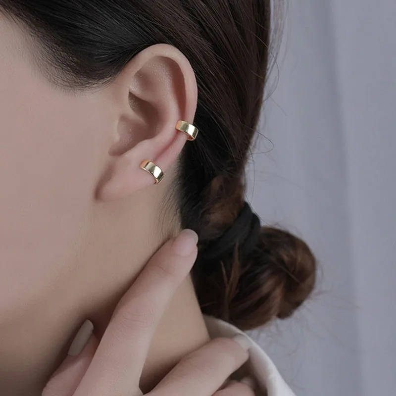 Ear Cuff No Piercing - 925 Sterling Silver Wide Smooth Surface