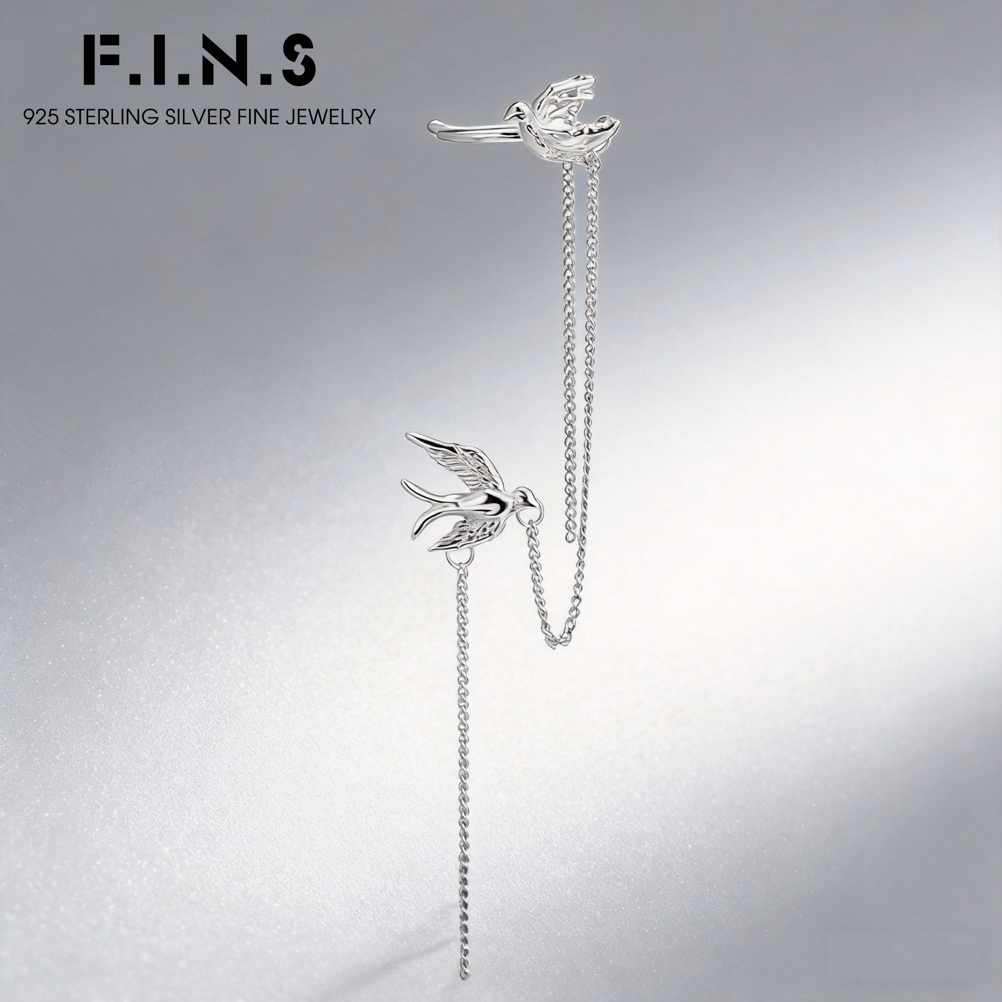 Ear Cuff No Piercing - F.I.N.S Bird-Shaped S925 Sterling Silver Chain