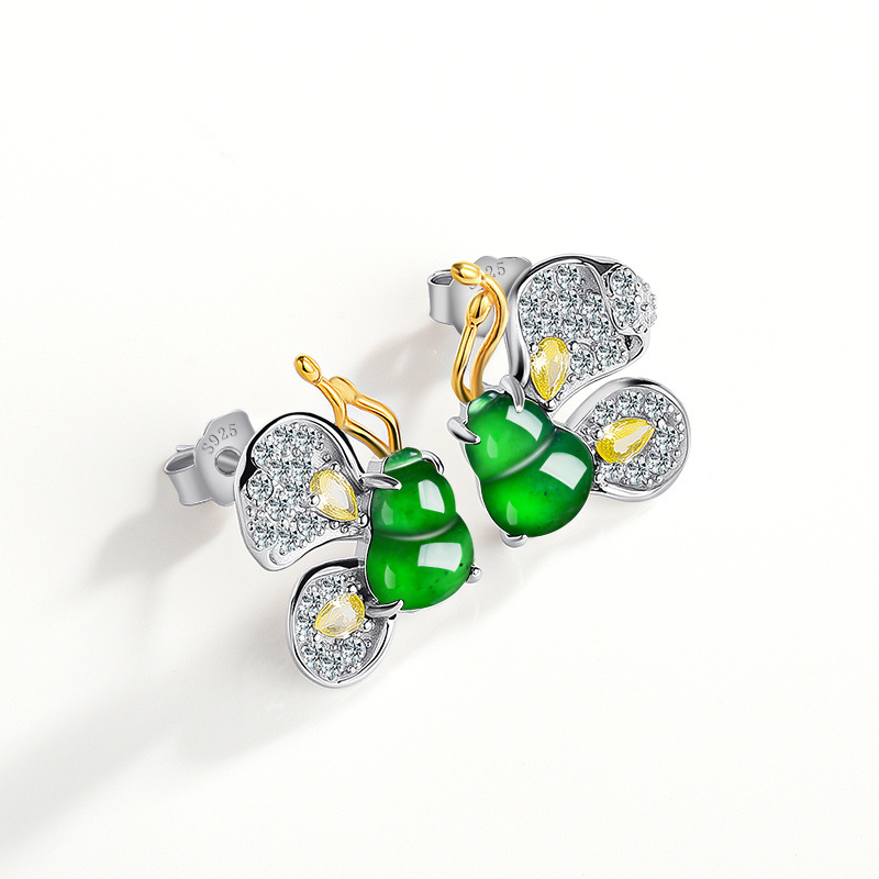 Jewelry & Watches Spółka Z Ograniczoną Odpowiedzialnością Sp Z Oo - Green Burmese Jadeite Butterfly Earrings Designer