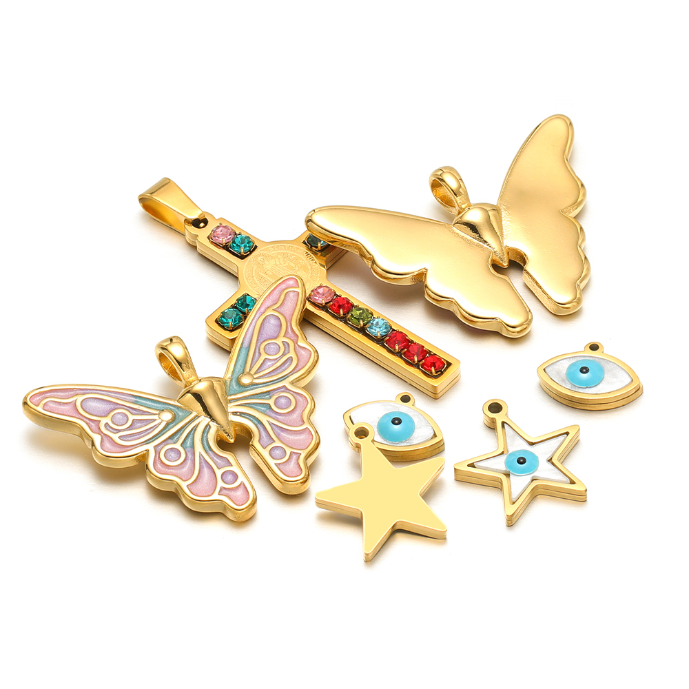 5pcs/lot Stainless Steel Ename - Butterfly Pendant Necklace recension och pris