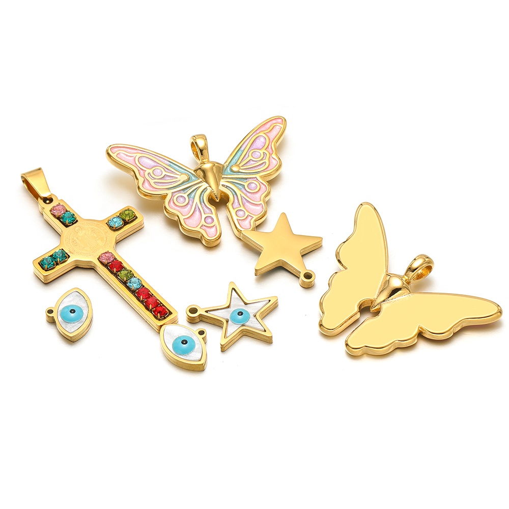 5pcs/lot Stainless Steel Ename - Butterfly Pendant Necklace recension och pris